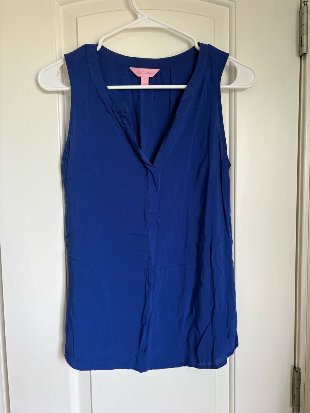 Lilly Pulitzer Sleeveless Button V Neck Blouse Royal Blue - Size S